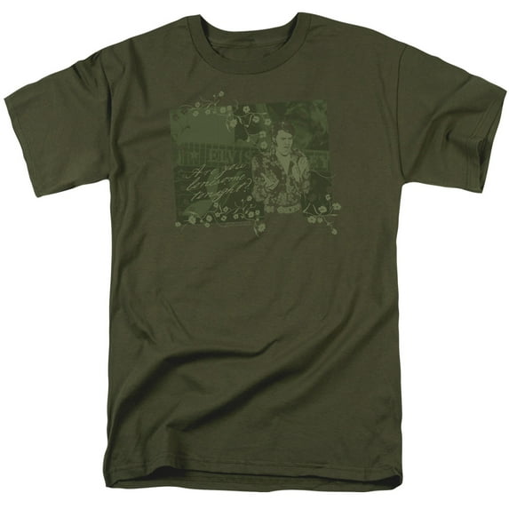 Trevco ELV527-AT-4 Elvis Presley & That 70s Elvis Adult 18-1 Regular Fit Short Sleeve T-Shirt, Military Green - Extra Large