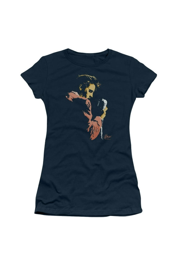 Trevco ELV567-JS-2 Elvis Presley & Early Elvis Juniors Sheer Cap Short Sleeve T-Shirt, Navy - Medium