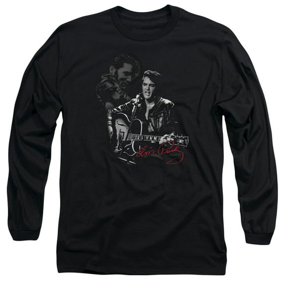 Trevco ELV577-AL-5 Elvis Presley & Show Stopper Adult 18-1 Long Sleeve T-Shirt, Black - 2X