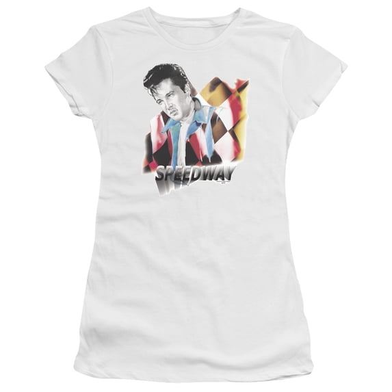 Trevco ELV585-JS-1 Elvis Presley & Speedway Juniors Sheer Cap Short Sleeve T-Shirt, White - Small
