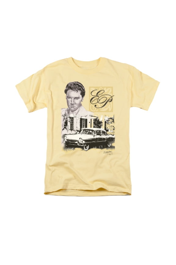 ELV586-AT-2 Elvis Presley & Ep Short Sleeve Adult 18-1 T-Shirt, Banana - Medium