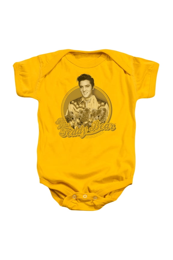 ELV643-SS-1 Elvis Presley & Teddy Bear Infant Snapsuit, Gold - Small - 6 Months