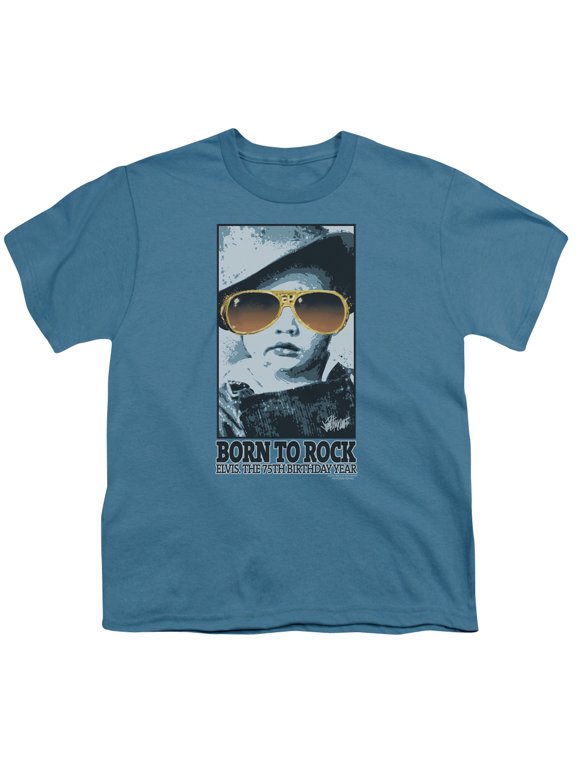 Trevco ELV653-YT-3 Elvis Presley & Born to Rock Youth 18-1 Short Sleeve T-Shirt, Slate - Large
