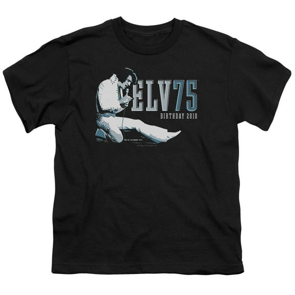 Trevco ELV654-YT-4 Elvis Presley & Elv 75 Logo Youth 18-1 Short Sleeve T-Shirt, Black - Extra Large