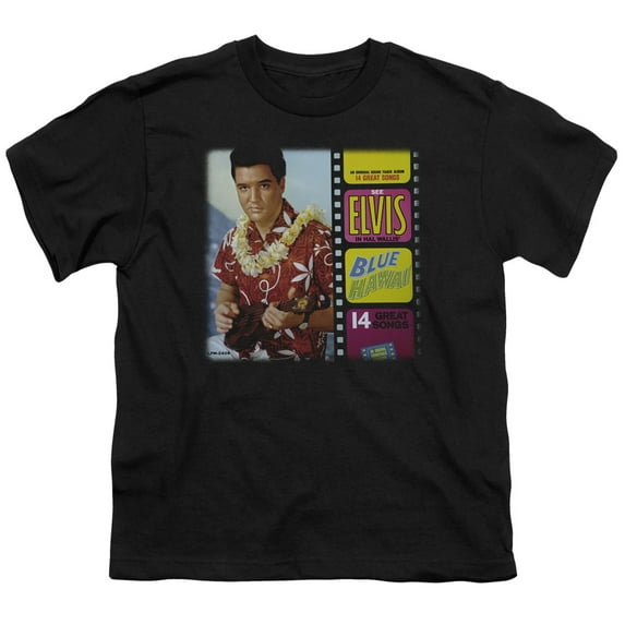 Trevco ELV663-YT-1 Elvis Presley & Blue Hawaii Album Youth 18-1 Short Sleeve T-Shirt, Black - Small