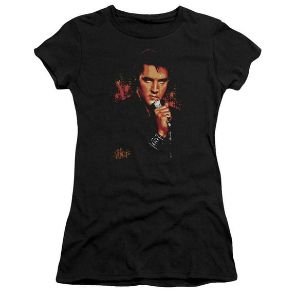 Trevco ELV690-JS-3 Elvis Presley & Trouble Juniors Sheer Cap Short Sleeve T-Shirt, Black - Large