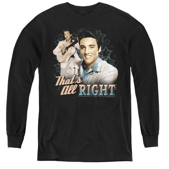 Trevco ELV703-YL-1 Elvis Presley & Thats All Right Youth Long Sleeve T-Shirt, Black - Small