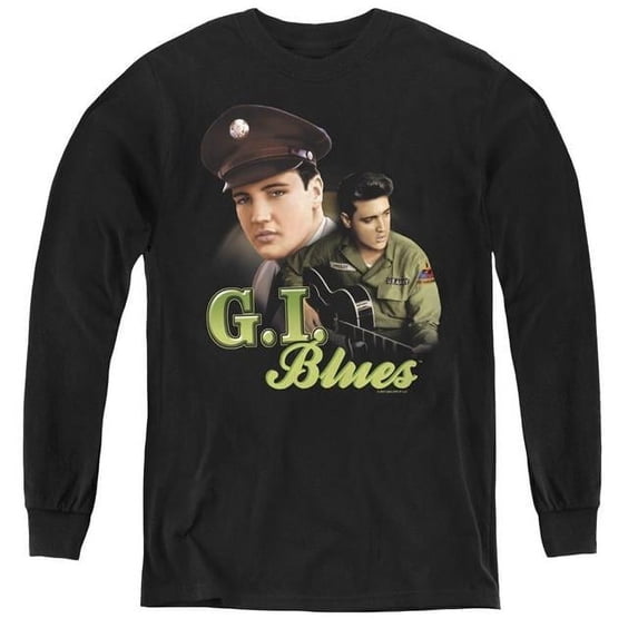 Trevco ELV705-YL-3 Elvis Presley & G I Blues Youth Long Sleeve T-Shirt, Black - Large