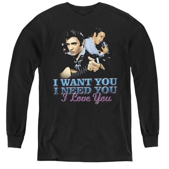 Trevco ELV706-YL-2 Elvis Presley & I Want You Youth Long Sleeve T-Shirt, Black - Medium