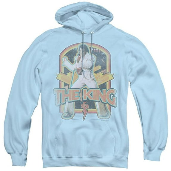 Trevco ELV717-AFTH-4 Elvis Presley & Distressed King Adult Pullover Hoodie, Light Blue - Extra Large