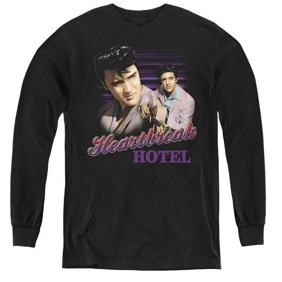 Trevco ELV724-YL-4 Elvis Presley & Heartbreak Hotel Youth Long Sleeve T-Shirt, Black - Extra Large