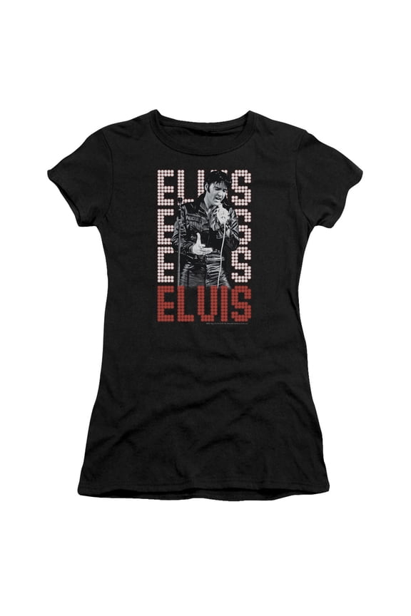 Trevco ELV769-JS-2 Elvis Presley & 1968-Short Sleeve Junior Sheer T-Shirt, Black - Medium