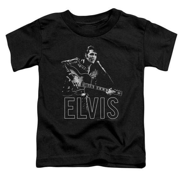 Trevco ELV773-TT-3 Elvis Presley & Guitar in Hand-Short Sleeve Toddler T-Shirt, Black - Large 4T