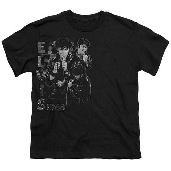 Trevco ELV779-YT-4 Elvis Presley & Leathered Short Sleeve Youth 18-1 T-Shirt, Black - Extra Large