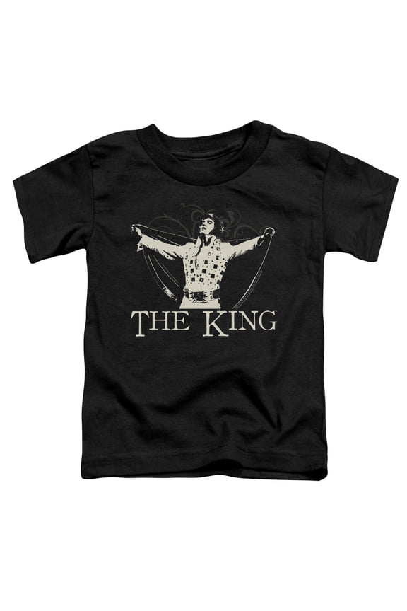 ELV812-TT-1 Elvis Presley & Ornate King Short Sleeve Toddler T-Shirt, Black - Small - 2T