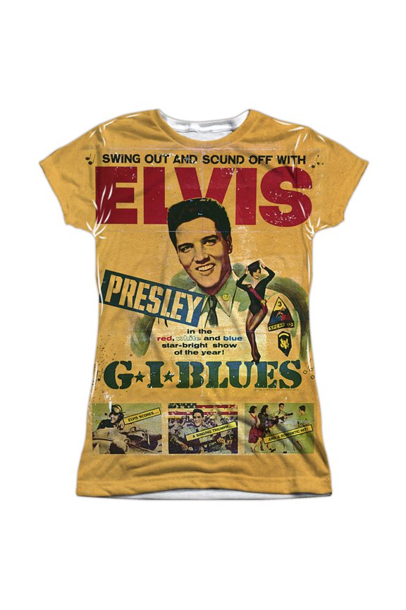 Elvis Presley GI Blues (Front/Back Print) Junior Women's Sublimated Crew T-Shirt White
