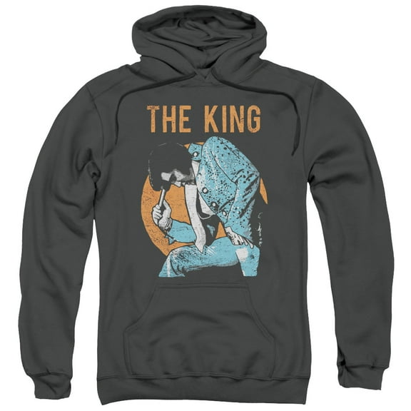 Trevco ELV837-AFTH-2 Elvis Presley & Mic in Hand Adult Pull-Over Hoodie, Charcoal - Medium