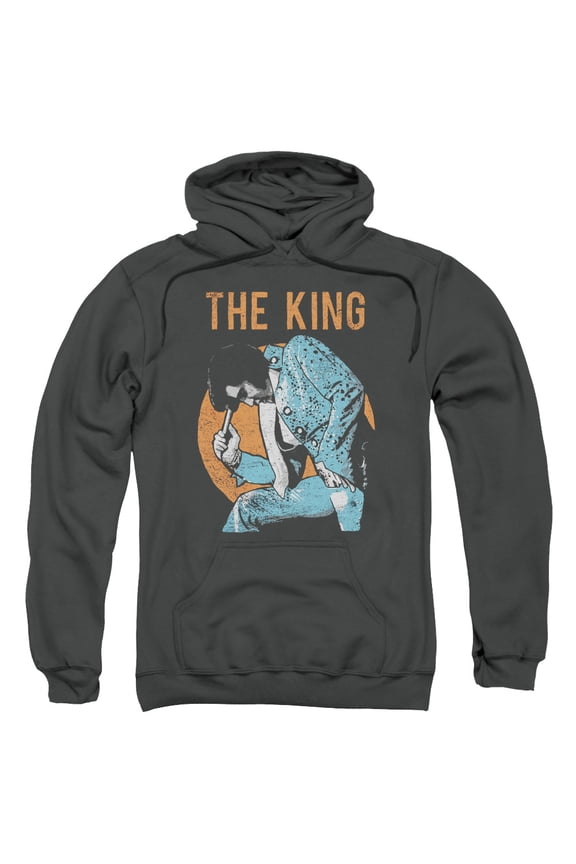 Trevco ELV837-AFTH-2 Elvis Presley & Mic in Hand Adult Pull-Over Hoodie, Charcoal - Medium