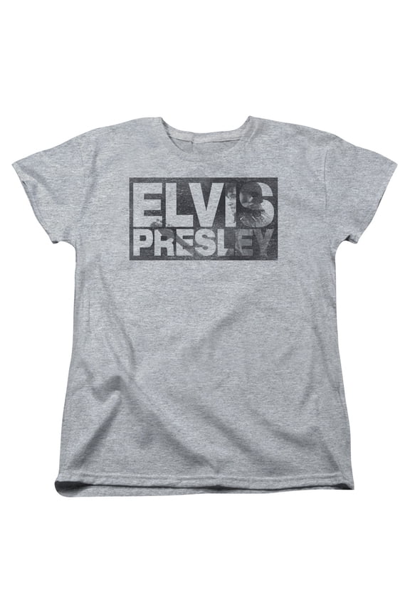 ELV840-WT-4 Elvis Presley & Block Letters Short Sleeve Womens T-Shirt, Athletic Heather - Extra Large