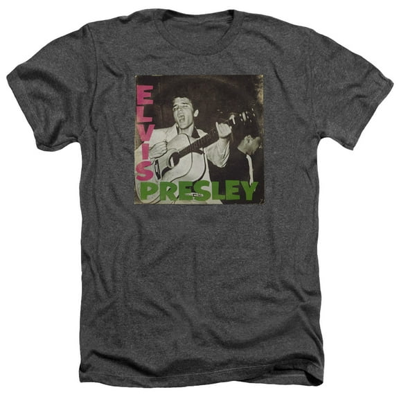 Trevco ELV863-HA-2 Elvis Presley & First LP Adult Heather T-Shirt, Charcoal - Medium