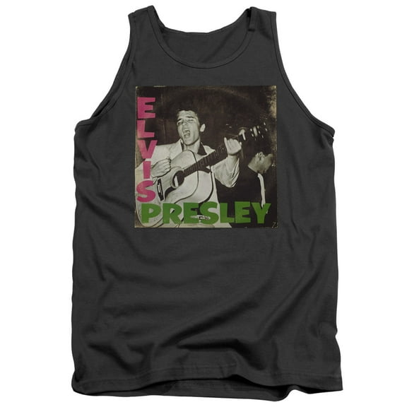 Trevco ELV863-TK-4 Elvis Presley & First LP Adult Tank Top, Charcoal - Extra Large