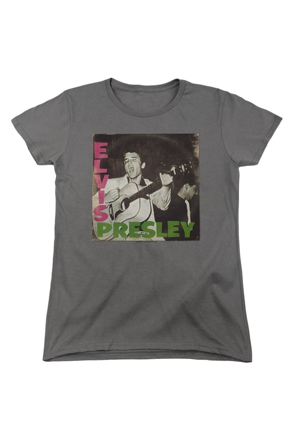 ELV863-WT-5 Elvis Presley & First LP Short Sleeve Womens T-Shirt, Charcoal - 2X