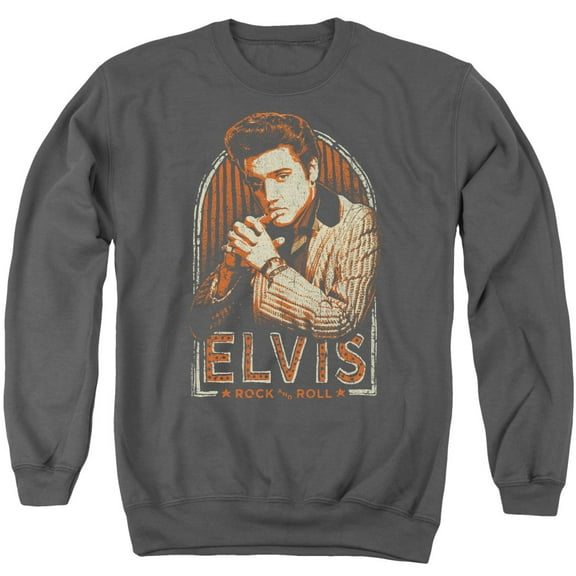 Trevco ELV865-AS-1 Elvis Presley & Stripes Adult Crewneck Sweatshirt, Charcoal - Small