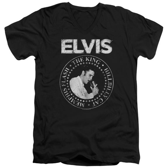 Trevco ELV868-AV-5 Elvis Presley Rock King Short Sleeve Adult V-Neck 30-1 Mens T-Shirt, Black - 2X