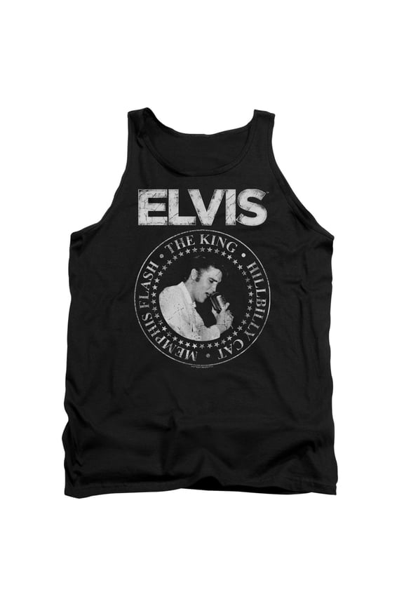 ELV868-TK-2 Elvis Presley Rock King Adult Mens Tank Top, Black - Medium