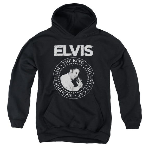 Trevco ELV868-YFTH-2 Elvis Presley Rock King Youth Pull Over Hoodie, Black - Medium