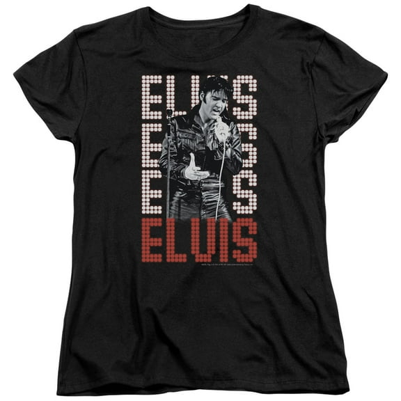 Trevco ELV769-WT-3 Elvis Presley & 1968-Short Sleeve T-Shirt for Womens, Black - Large