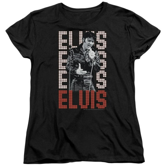 Trevco ELV769-WT-1 Elvis Presley & 1968-Short Sleeve T-Shirt for Womens, Black - Small