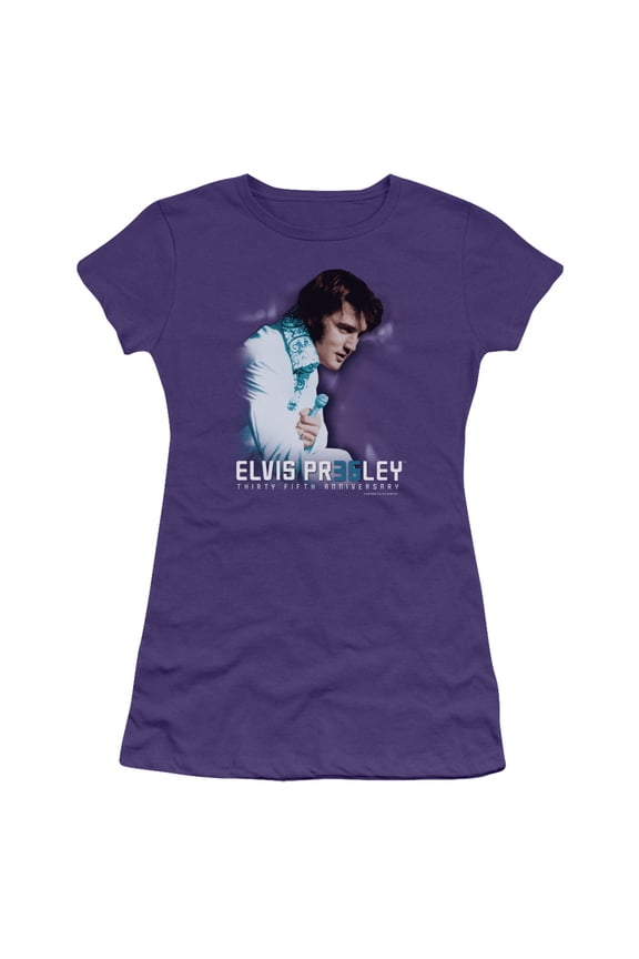 Elvis Presley & 35th Anniversary 2 Short Sleeve Junior Sheer T-Shirt, Purple - Medium