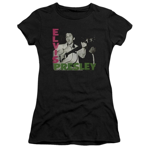 Trevco Elvis Presley & Album Juniors Sheer Cap Short Sleeve T-Shirt, Black - Extra Large