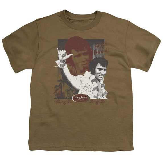Trevco Elvis Presley & Aloha Hang Loose Youth 18-1 Short Sleeve T-Shirt, Safari Green - Extra Large