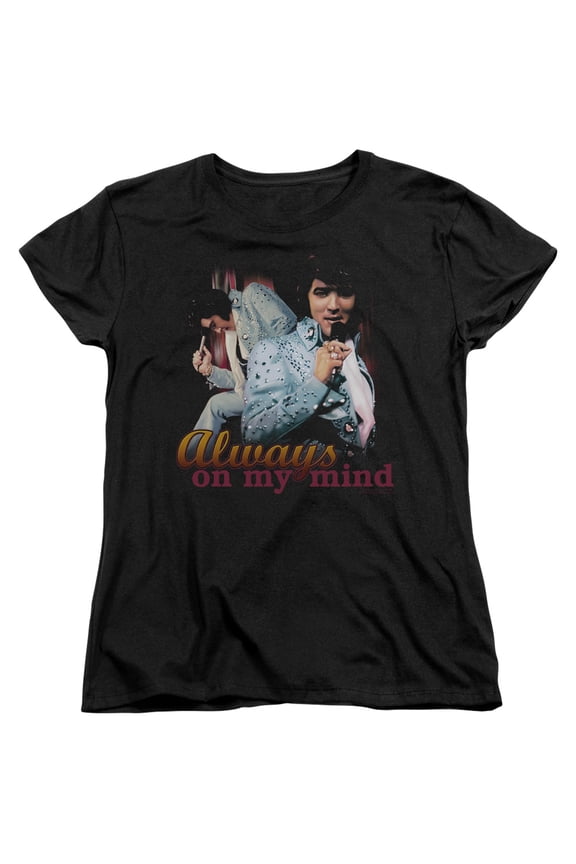 ELV698-WT-3 Elvis Presley & Always on My Mind Womens Short Sleeve T-Shirt, Black - Large
