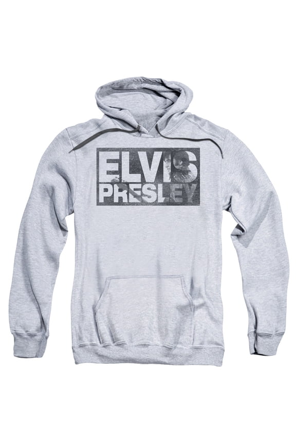 ELV840-AFTH-4 Elvis Presley & Block Letters Adult Pull-Over Hoodie, Athletic Heather - Extra Large