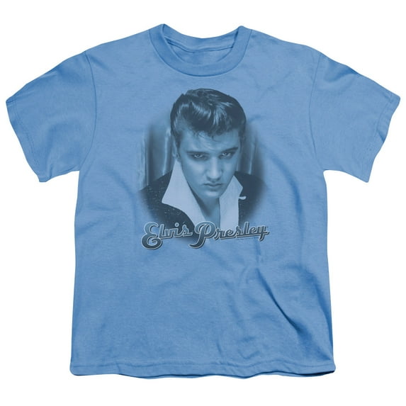Trevco ELV611-YT-1 Elvis Presley & Blue Suede Fade Youth 18-1 Short Sleeve T-Shirt, Carolina Blue - Small