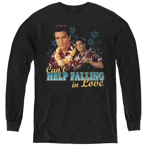 Trevco Elvis Presley & Cant Help Falling Youth Long Sleeve T-Shirt, Black - Large