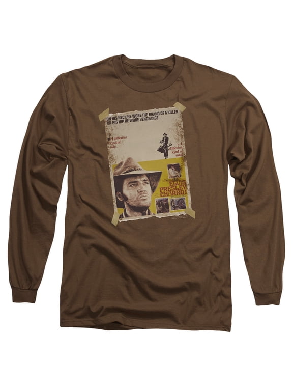 Elvis Presley & Charro Adult 18-1 Long Sleeve T-Shirt, Coffee - Medium