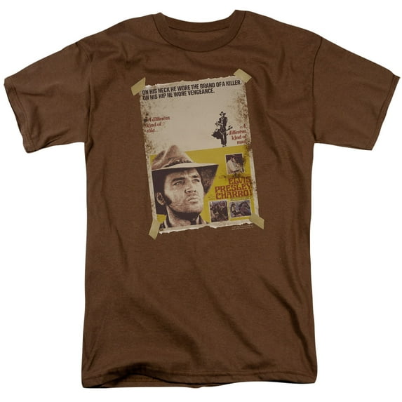 Trevco ELV519-AT-4 Elvis Presley & Charro Adult 18-1 Regular Fit Short Sleeve T-Shirt, Coffee - Extra Large