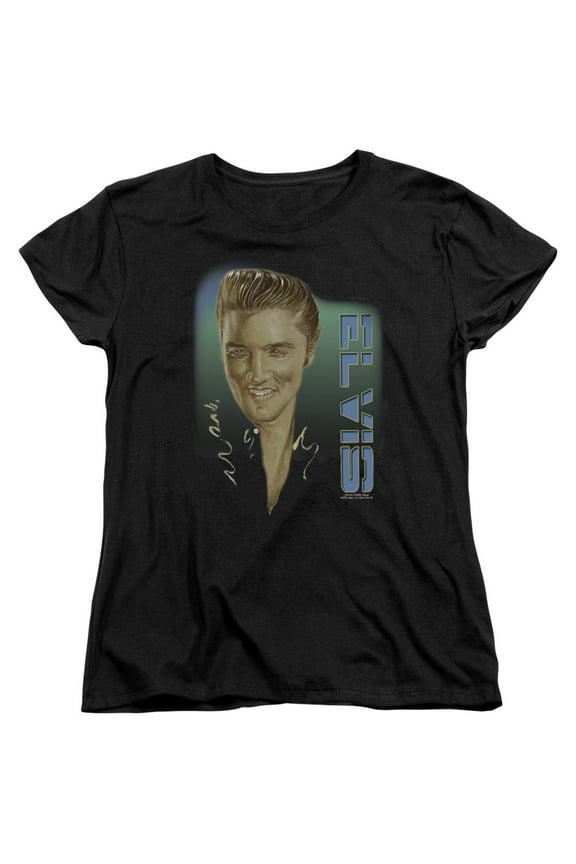 ELV587-WT-3 Elvis Presley & Elvis 56 Womens Short Sleeve T-Shirt, Black - Large