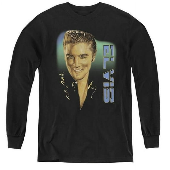 Trevco ELV587-YL-2 Elvis Presley & Elvis 56 Youth Long Sleeve T-Shirt, Black - Medium