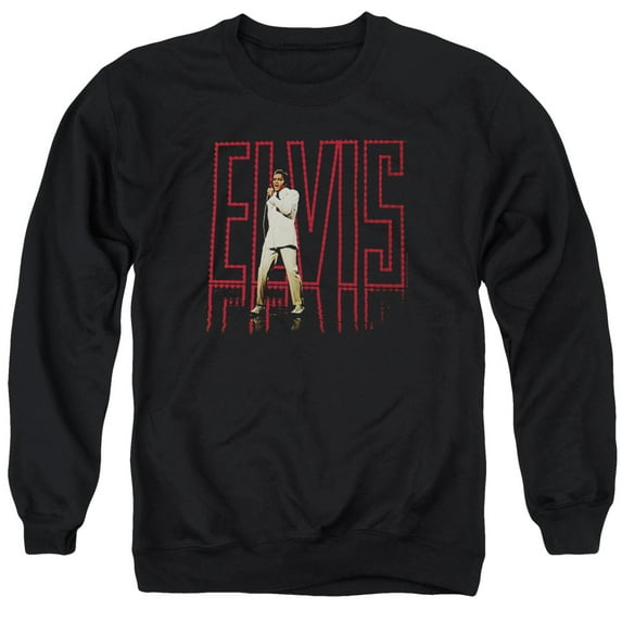 Trevco ELV667-AS-3 Elvis Presley & Elvis 68 Album Adult Crewneck Sweatshirt, Black - Large