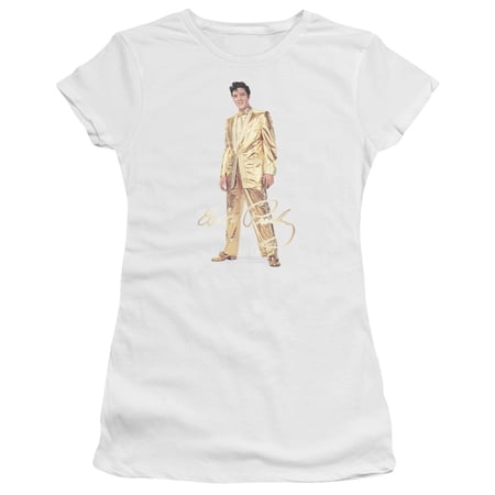 Trevco Elvis Presley & Gold Lame Suit Short Sleeve Junior Sheer T-Shirt, White - Extra Large