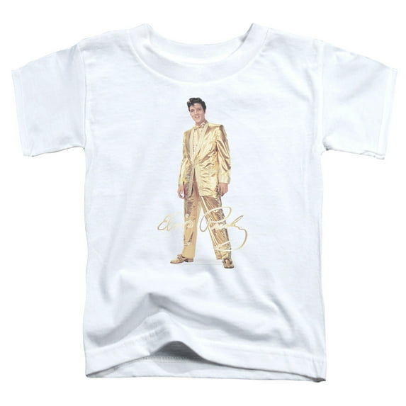 Trevco ELV786-TT-2 Elvis Presley & Gold Lame Suit Short Sleeve Toddler T-Shirt, White - Medium - 3T