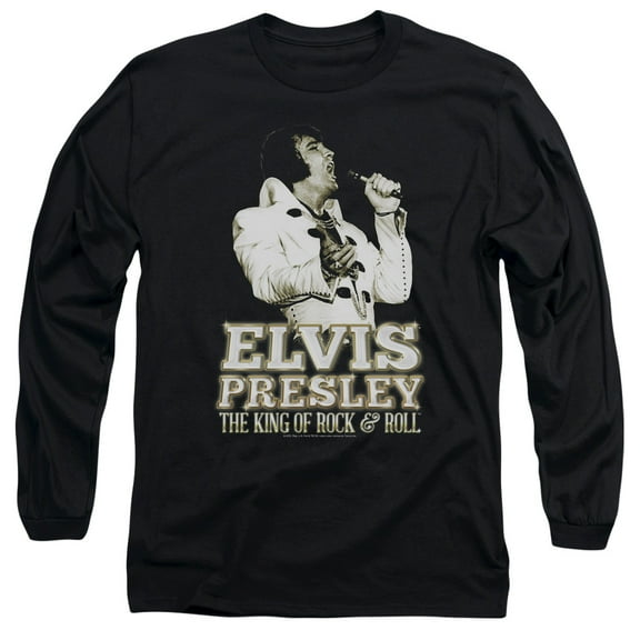 Trevco ELV785-AL-5 Elvis Presley & Golden Long Sleeve Adult 18-1 T-Shirt, Black - 2X