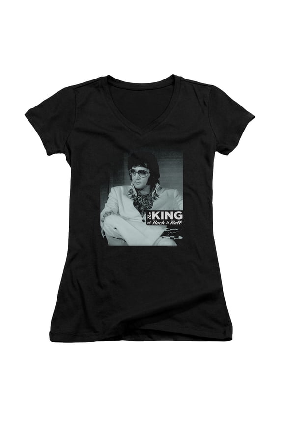 Trevco Elvis Presley & Good to Be Junior V-Neck T-Shirt, Black - Small