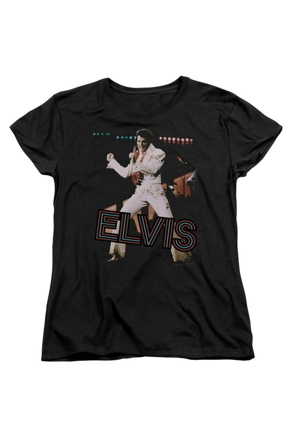 ELV612-WT-3 Elvis Presley & Hit the Lights Womens Short Sleeve T-Shirt, Black - Large