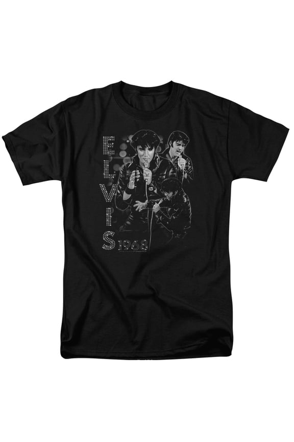 ELV779-AT-3 Elvis Presley & Leathered Short Sleeve Adult 18-1 T-Shirt, Black - Large